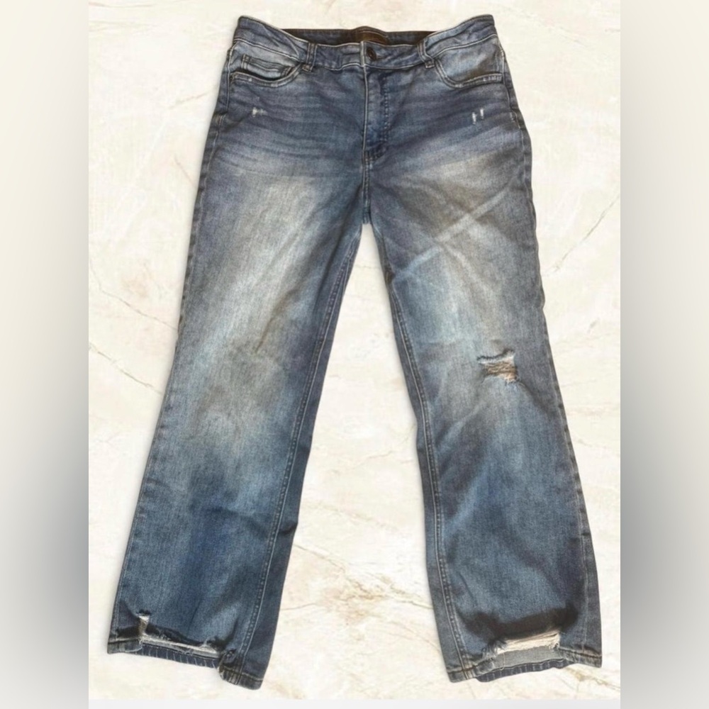 KUT from the Kloth Diana Straight Ankle Jeans Raw Hem Distressed Size 10